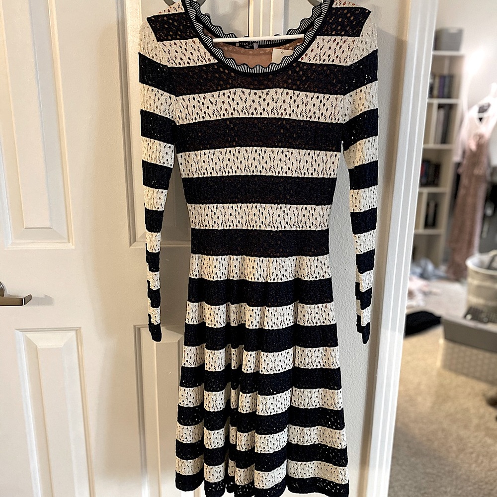 European Striped Sparkly Flowy Dress